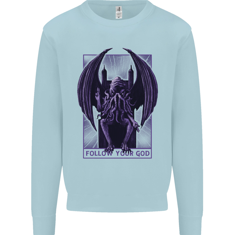 Cthulhu Follow Your God Kraken Mythology Kids Sweatshirt Jumper Light Blue
