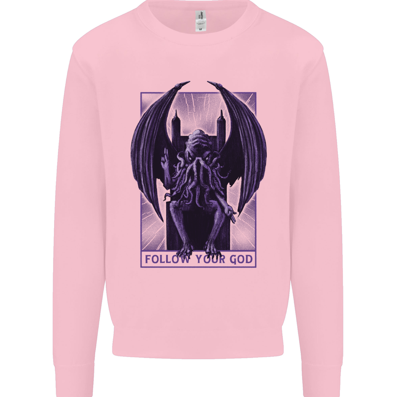 Cthulhu Follow Your God Kraken Mythology Kids Sweatshirt Jumper Light Pink