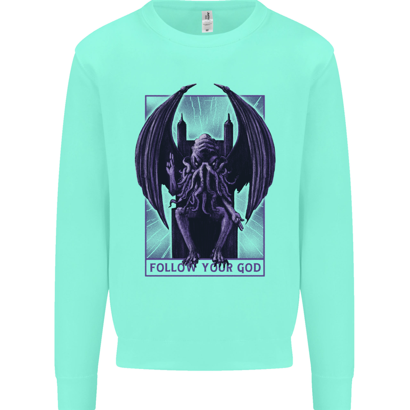 Cthulhu Follow Your God Kraken Mythology Kids Sweatshirt Jumper Peppermint