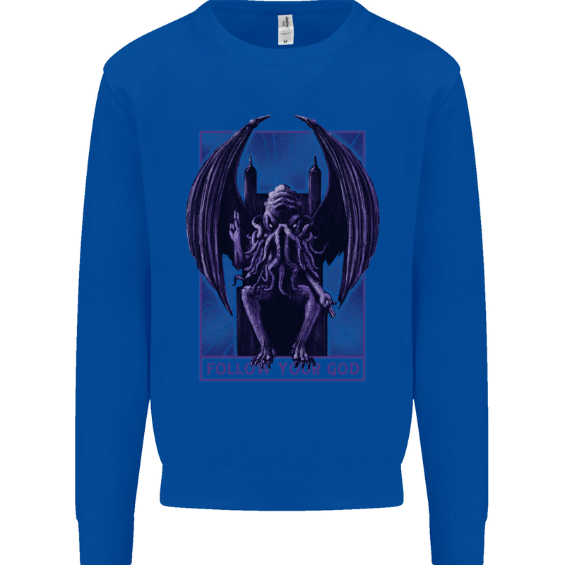 Cthulhu Follow Your God Kraken Mythology Kids Sweatshirt Jumper Royal Blue