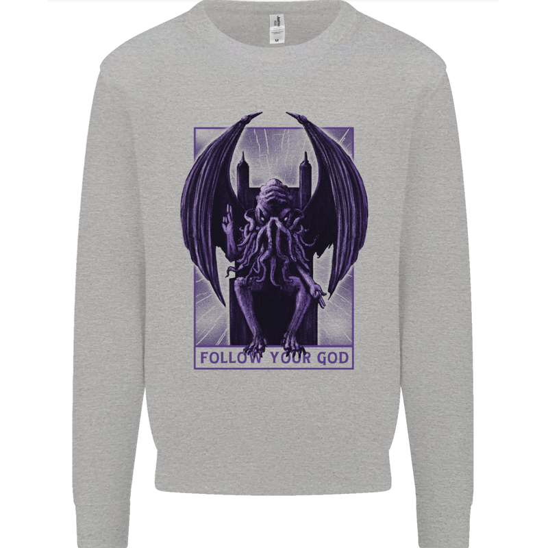 Cthulhu Follow Your God Kraken Mythology Kids Sweatshirt Jumper Sports Grey