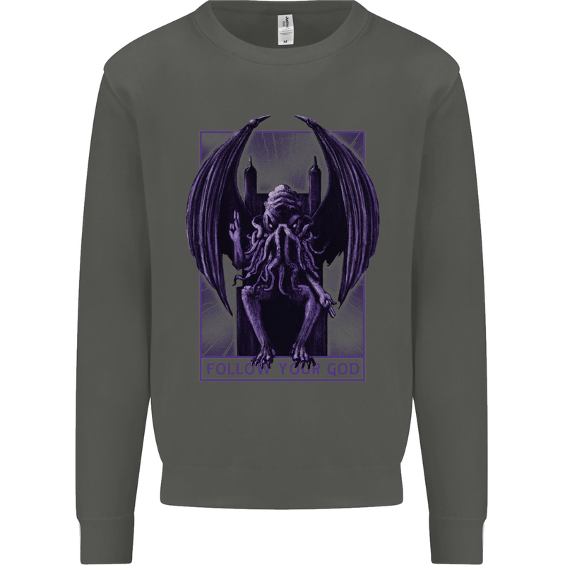 Cthulhu Follow Your God Kraken Mythology Kids Sweatshirt Jumper Storm Grey