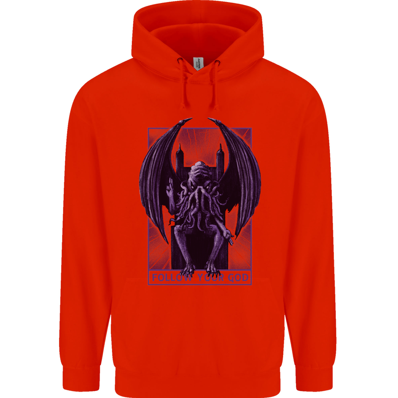 Cthulhu Follow Your God Kraken Mythology Mens 80% Cotton Hoodie Bright Red