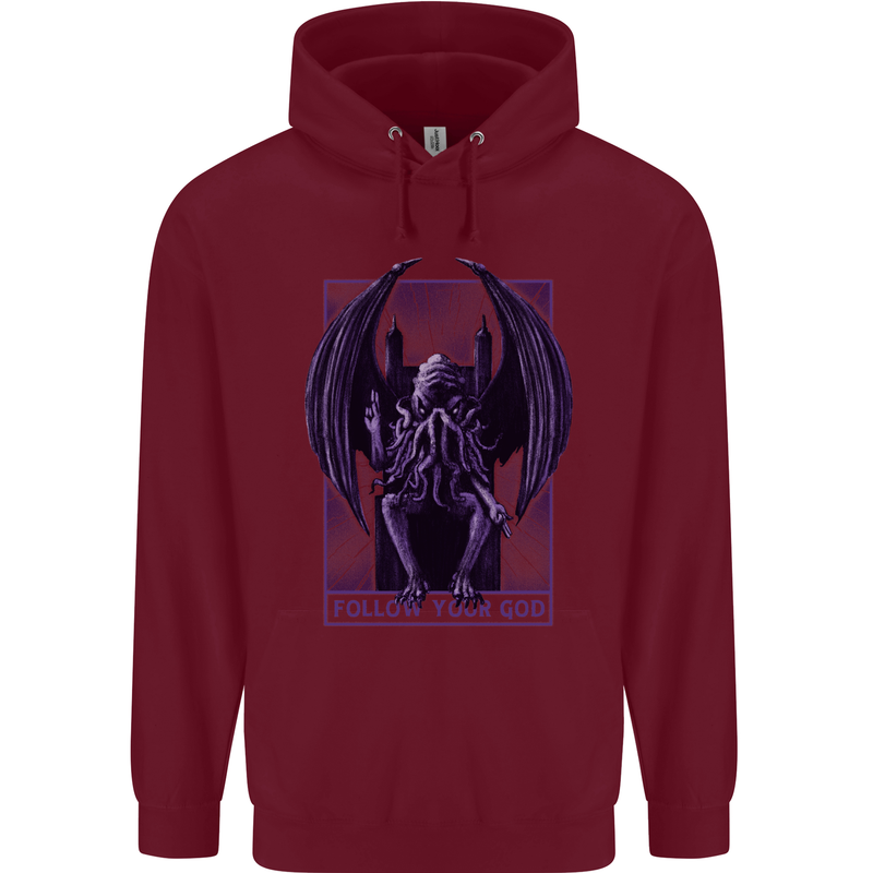 Cthulhu Follow Your God Kraken Mythology Mens 80% Cotton Hoodie Maroon