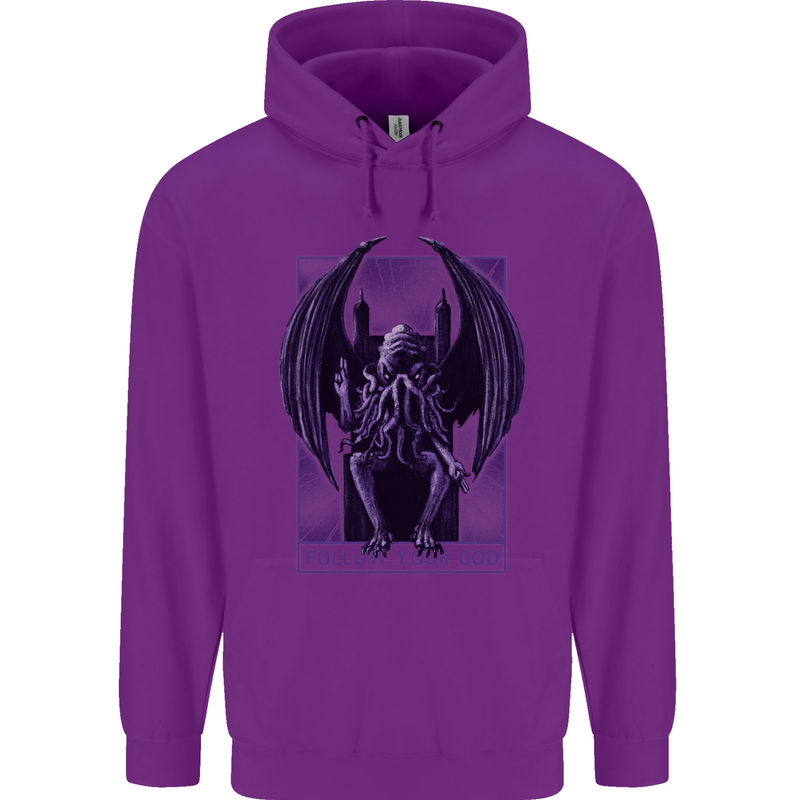 Cthulhu Follow Your God Kraken Mythology Mens 80% Cotton Hoodie Purple
