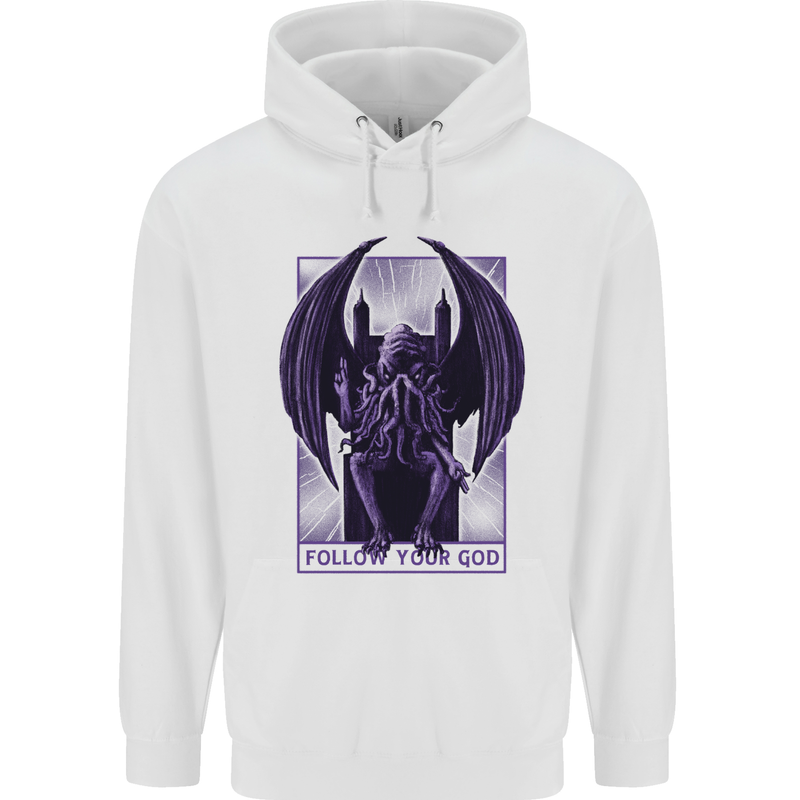 Cthulhu Follow Your God Kraken Mythology Mens 80% Cotton Hoodie White