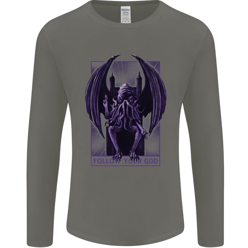 Cthulhu Follow Your God Kraken Mythology Mens Long Sleeve T-Shirt Charcoal