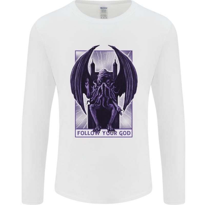 Cthulhu Follow Your God Kraken Mythology Mens Long Sleeve T-Shirt White