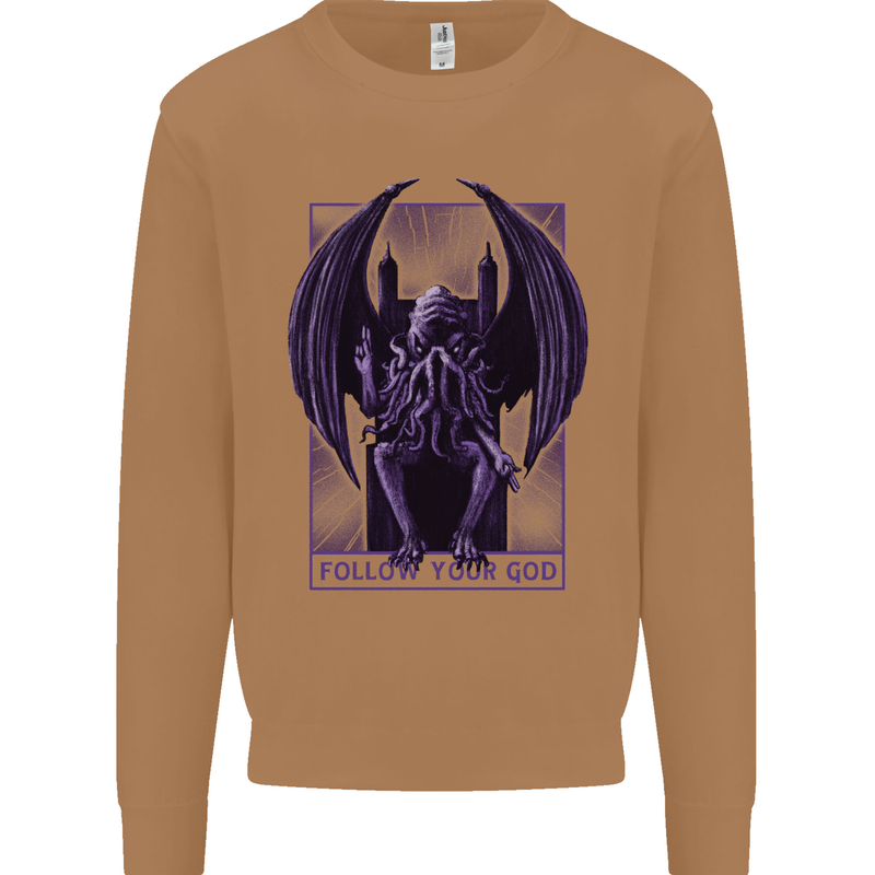 Cthulhu Follow Your God Kraken Mythology Mens Sweatshirt Jumper Caramel Latte