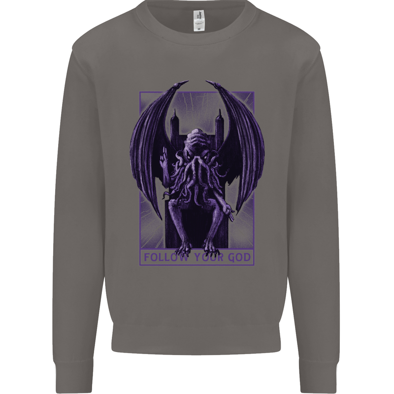 Cthulhu Follow Your God Kraken Mythology Mens Sweatshirt Jumper Charcoal
