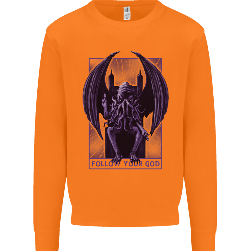 Cthulhu Follow Your God Kraken Mythology Mens Sweatshirt Jumper Orange