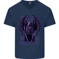 Cthulhu Follow Your God Kraken Mythology Mens V-Neck Cotton T-Shirt Navy Blue