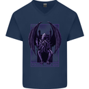 Cthulhu Follow Your God Kraken Mythology Mens V-Neck Cotton T-Shirt Navy Blue