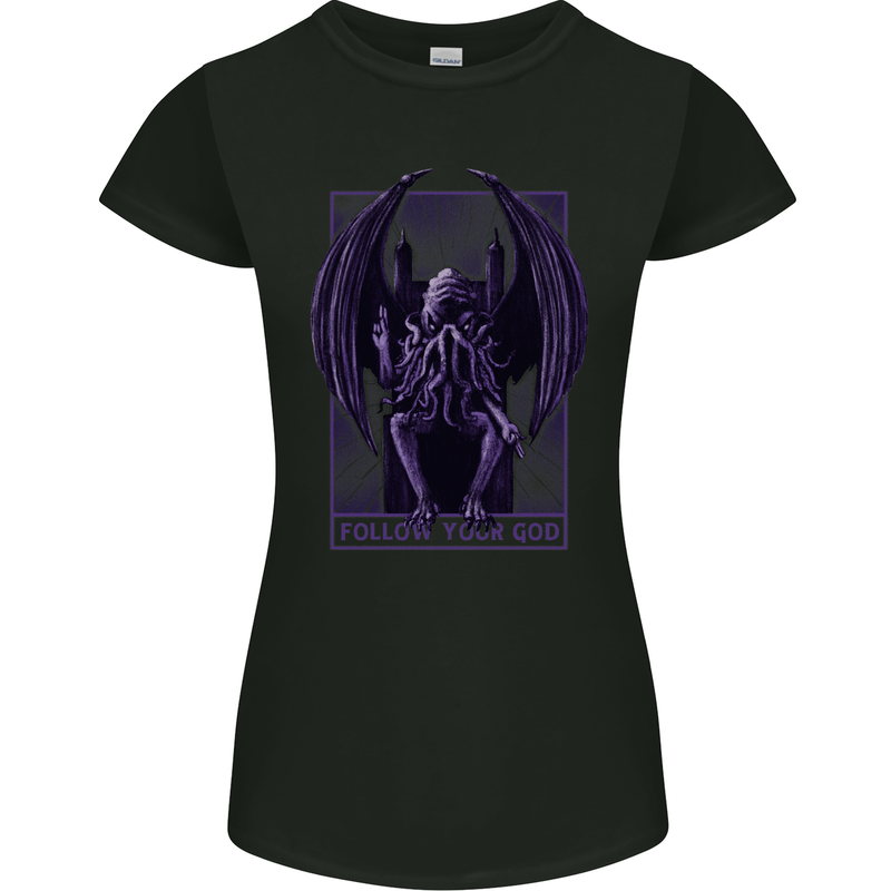 Cthulhu Follow Your God Kraken Mythology Womens Petite Cut T-Shirt Black