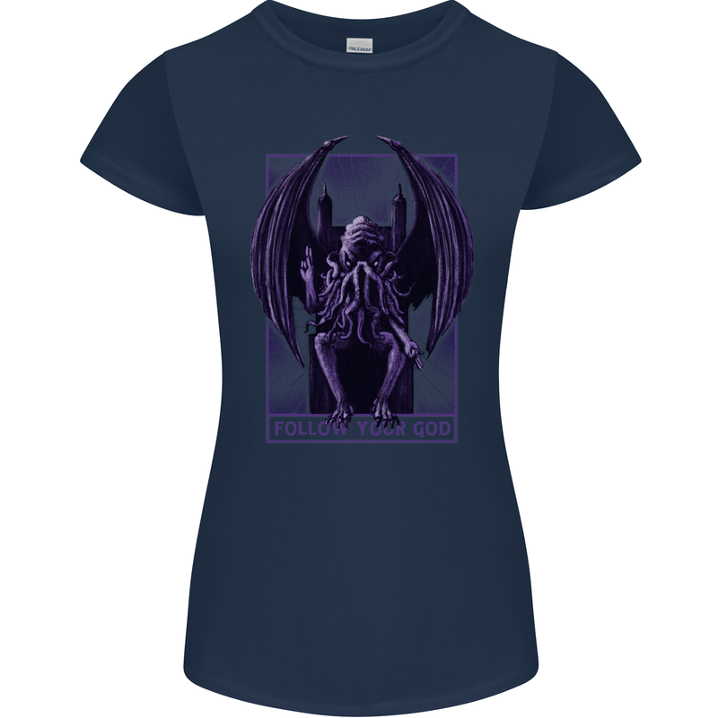 Cthulhu Follow Your God Kraken Mythology Womens Petite Cut T-Shirt Navy Blue
