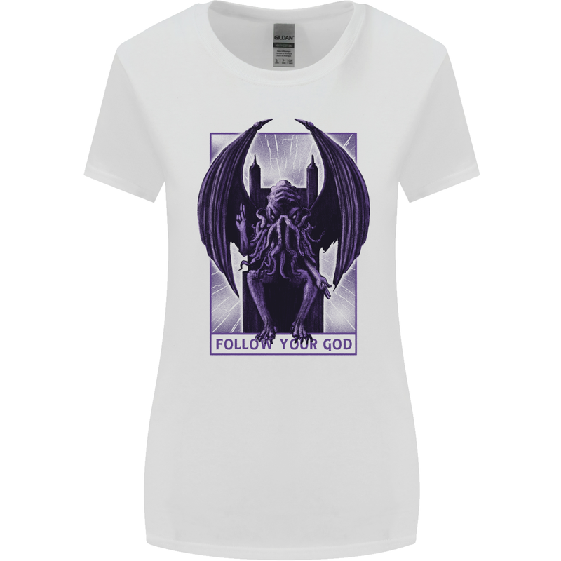 Cthulhu Follow Your God Kraken Mythology Womens Wider Cut T-Shirt White