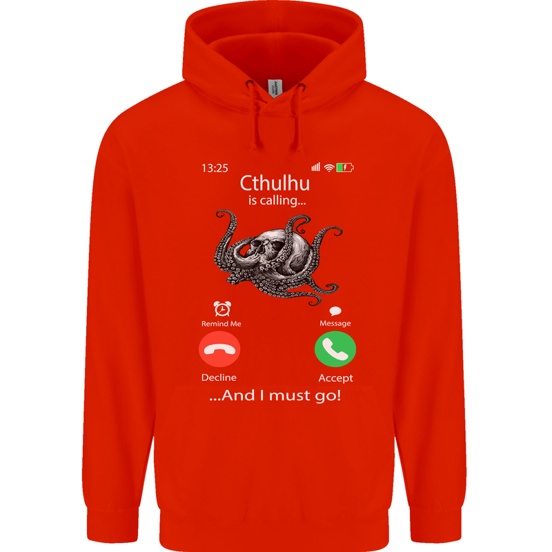 Cthulhu Is Calling Funny Kraken Childrens Kids Hoodie Bright Red