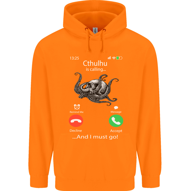Cthulhu Is Calling Funny Kraken Childrens Kids Hoodie Orange