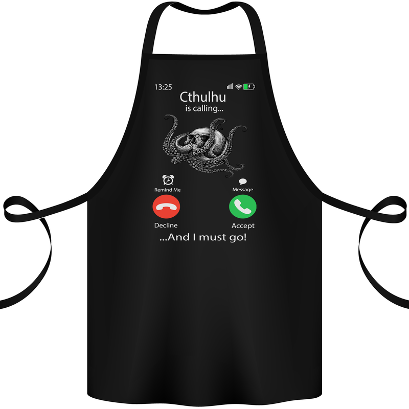 Cthulhu Is Calling Funny Kraken Cotton Apron 100% Organic Black