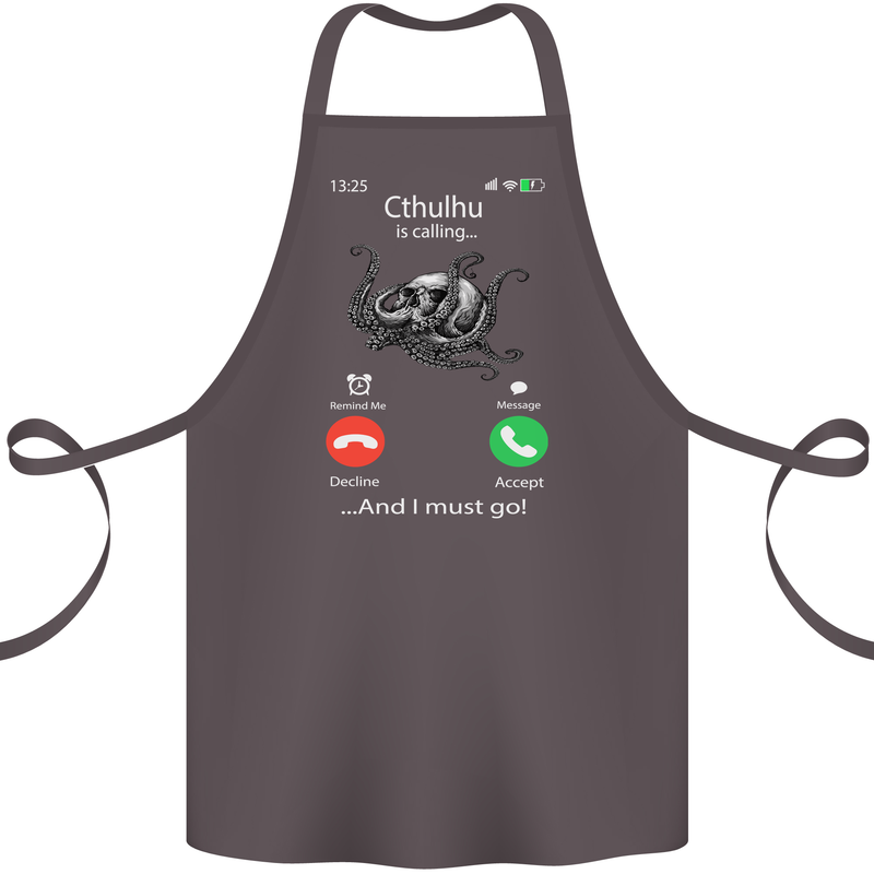 Cthulhu Is Calling Funny Kraken Cotton Apron 100% Organic Dark Grey
