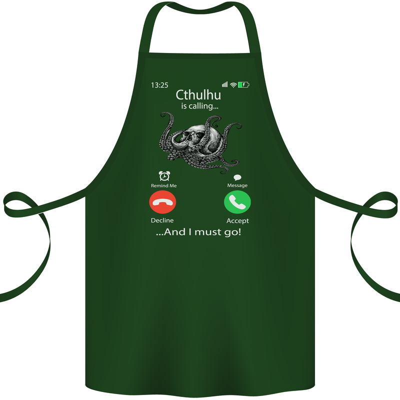 Cthulhu Is Calling Funny Kraken Cotton Apron 100% Organic Forest Green