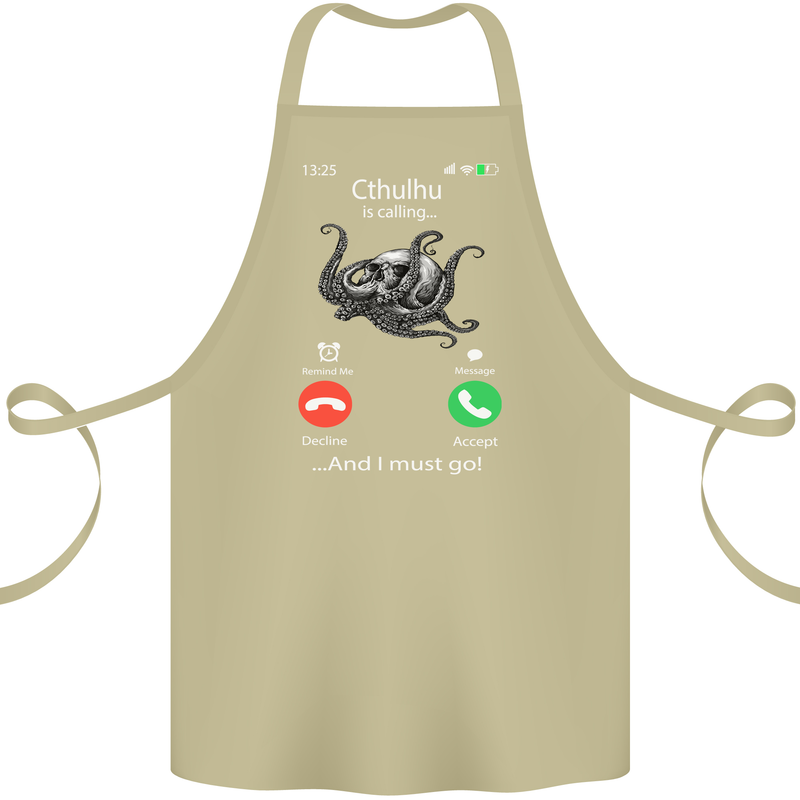 Cthulhu Is Calling Funny Kraken Cotton Apron 100% Organic Khaki