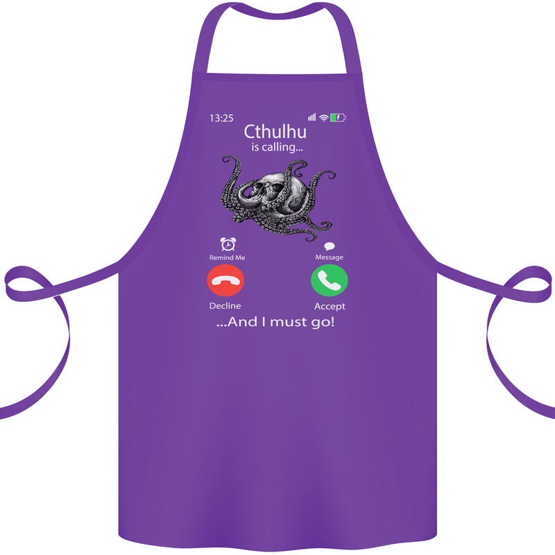 Cthulhu Is Calling Funny Kraken Cotton Apron 100% Organic Purple