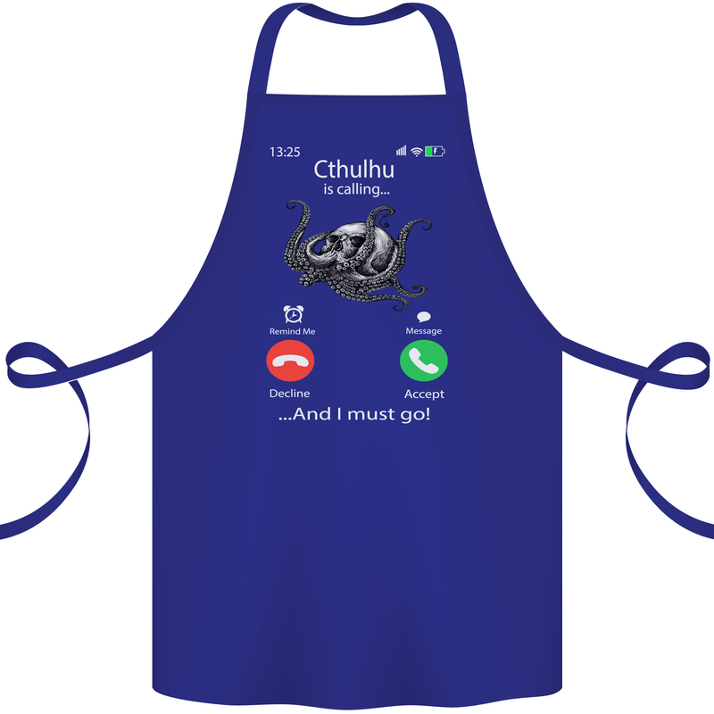 Cthulhu Is Calling Funny Kraken Cotton Apron 100% Organic Royal Blue