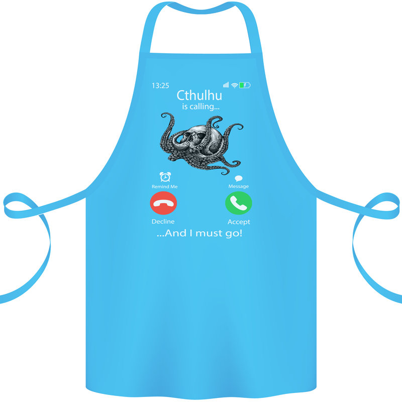 Cthulhu Is Calling Funny Kraken Cotton Apron 100% Organic Turquoise
