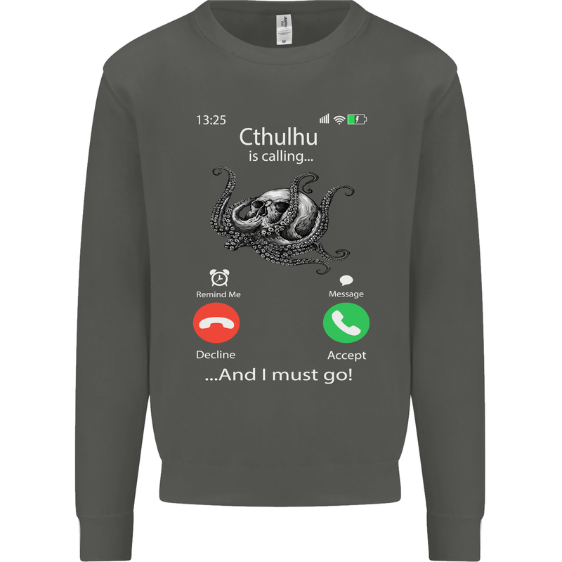 Cthulhu Is Calling Funny Kraken Kids Sweatshirt Jumper Storm Grey