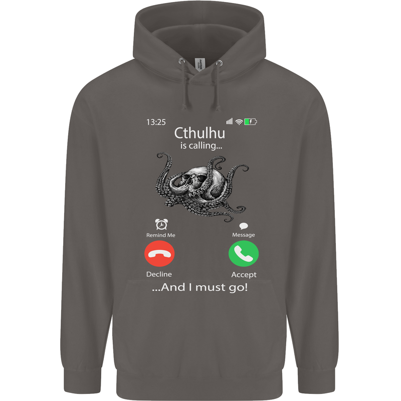 Cthulhu Is Calling Funny Kraken Mens 80% Cotton Hoodie Charcoal