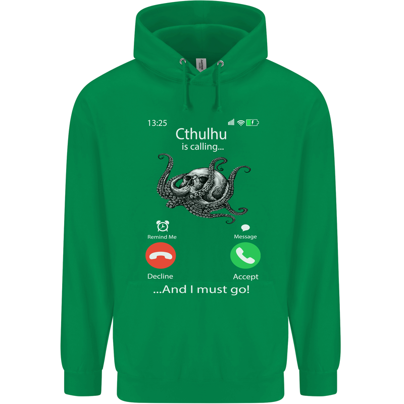 Cthulhu Is Calling Funny Kraken Mens 80% Cotton Hoodie Irish Green