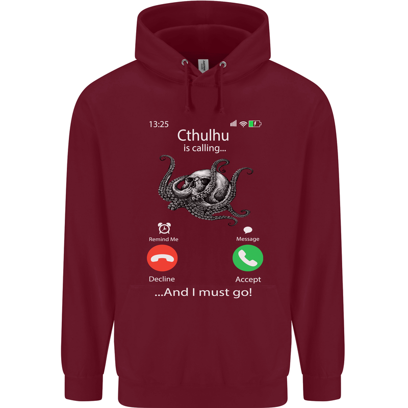 Cthulhu Is Calling Funny Kraken Mens 80% Cotton Hoodie Maroon