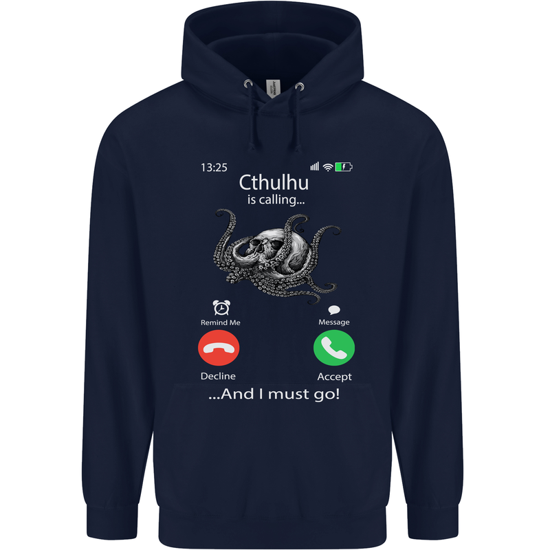 Cthulhu Is Calling Funny Kraken Mens 80% Cotton Hoodie Navy Blue