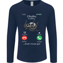 Cthulhu Is Calling Funny Kraken Mens Long Sleeve T-Shirt Navy Blue