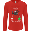 Cthulhu Is Calling Funny Kraken Mens Long Sleeve T-Shirt Red