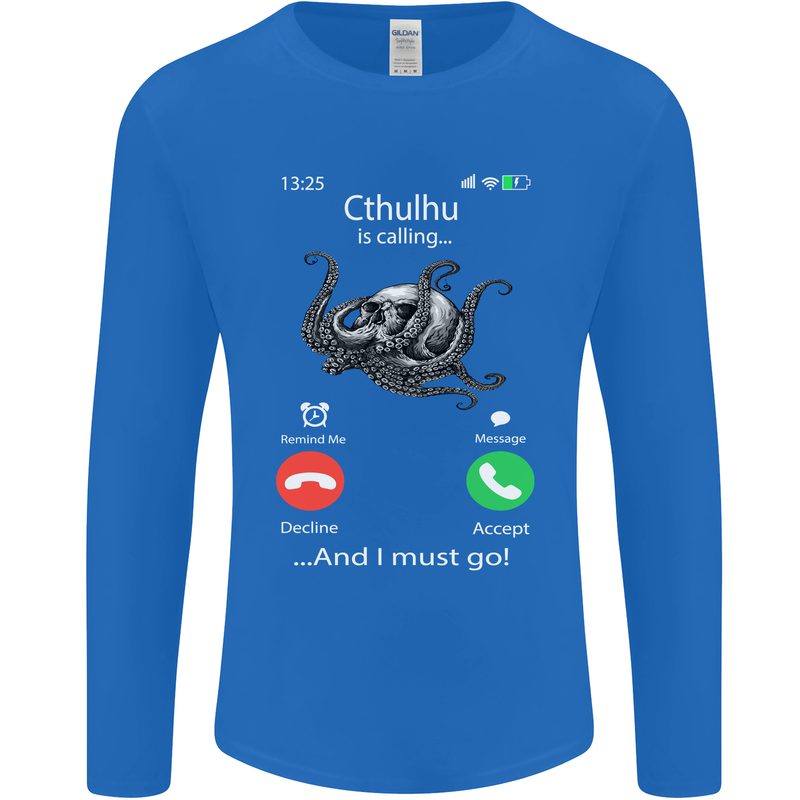 Cthulhu Is Calling Funny Kraken Mens Long Sleeve T-Shirt Royal Blue
