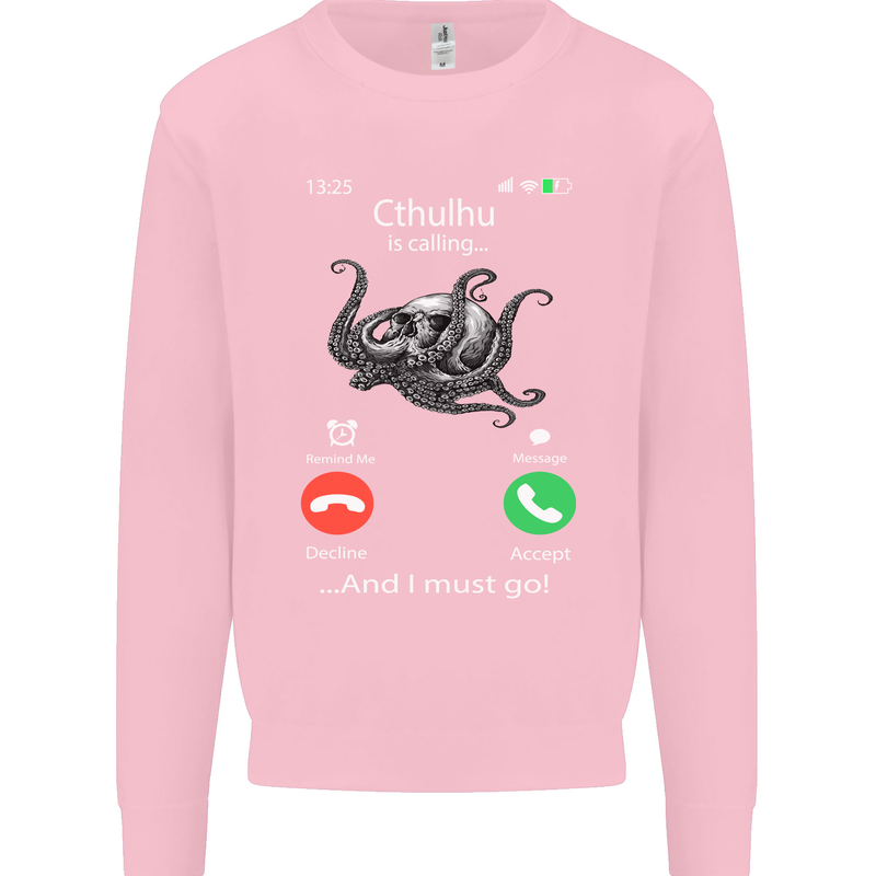 Cthulhu Is Calling Funny Kraken Mens Sweatshirt Jumper Light Pink