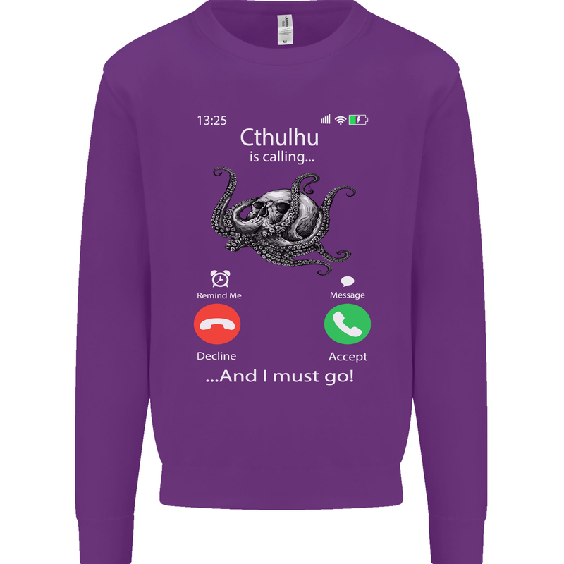 Cthulhu Is Calling Funny Kraken Mens Sweatshirt Jumper Purple