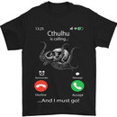 Cthulhu Is Calling Funny Kraken Mens T-Shirt Cotton Gildan Black