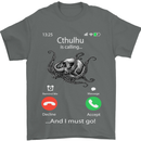 Cthulhu Is Calling Funny Kraken Mens T-Shirt Cotton Gildan Charcoal