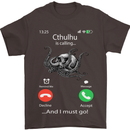 Cthulhu Is Calling Funny Kraken Mens T-Shirt Cotton Gildan Dark Chocolate