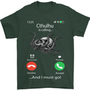 Cthulhu Is Calling Funny Kraken Mens T-Shirt Cotton Gildan Forest Green