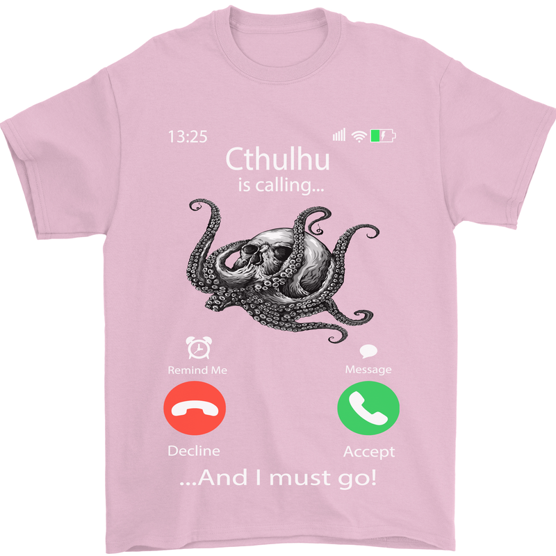 Cthulhu Is Calling Funny Kraken Mens T-Shirt Cotton Gildan Light Pink