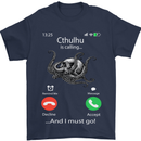 Cthulhu Is Calling Funny Kraken Mens T-Shirt Cotton Gildan Navy Blue