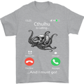 Cthulhu Is Calling Funny Kraken Mens T-Shirt Cotton Gildan Sports Grey
