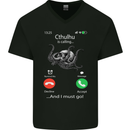 Cthulhu Is Calling Funny Kraken Mens V-Neck Cotton T-Shirt Black