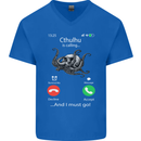 Cthulhu Is Calling Funny Kraken Mens V-Neck Cotton T-Shirt Royal Blue
