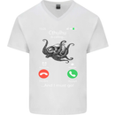 Cthulhu Is Calling Funny Kraken Mens V-Neck Cotton T-Shirt White