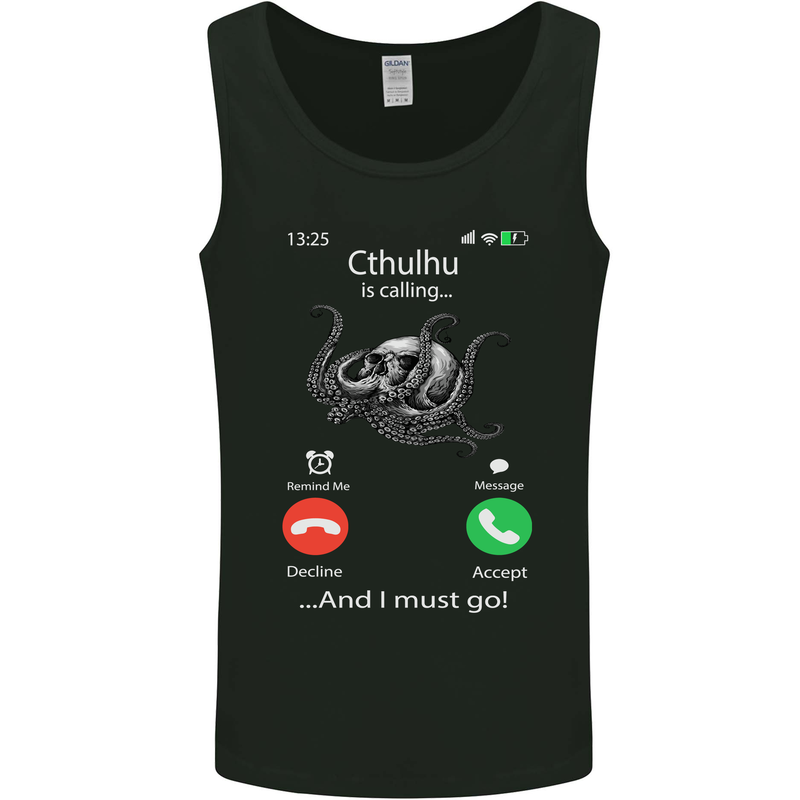 Cthulhu Is Calling Funny Kraken Mens Vest Tank Top Black